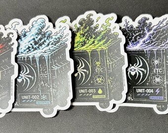 Chaos Series Dumpster Stickers | 2.5” Vinyl Sticker Collection | Fire Ice Acid Shock Corrosion | ETCetera Designs