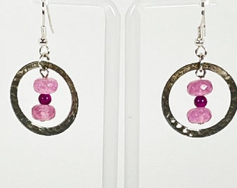Earrings. Beautiful Shiny Pink, Red, and Pewter Earrings. Dangle earrings. You will enjoy wearing these earrings.