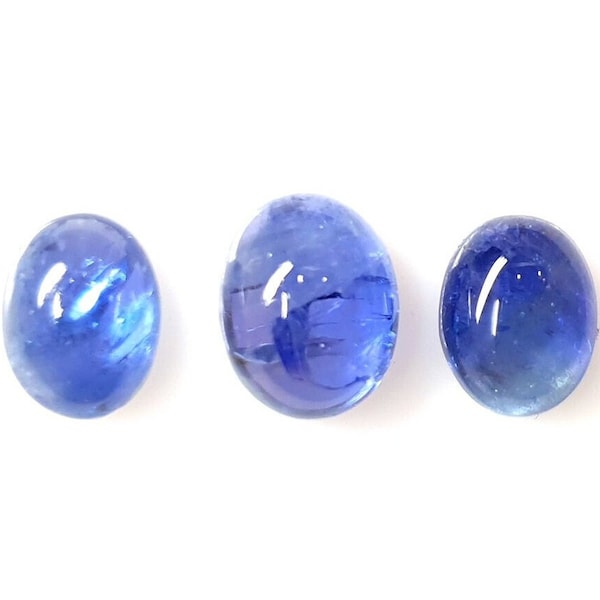 Natural Blue Tanzanite Oval ( 7x9mm - 8x10mm Approx) Cabochon Smooth Polished AAA+ Quality Loose Gemstone. 8.45 Cts,3 Pcs.