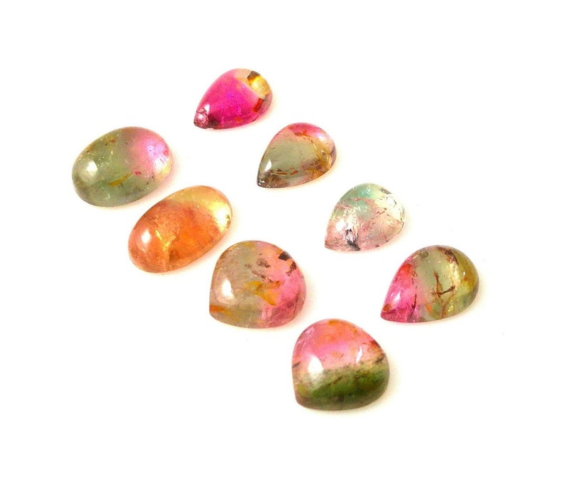 8 Pieces 7.45 Carats. 5.20x6.80mm-5.30x8.50mm Aprox Mix Shape Smooth Polished AAA+ Quality Loose Gemstone Natural Bio Tourmaline Cabochon