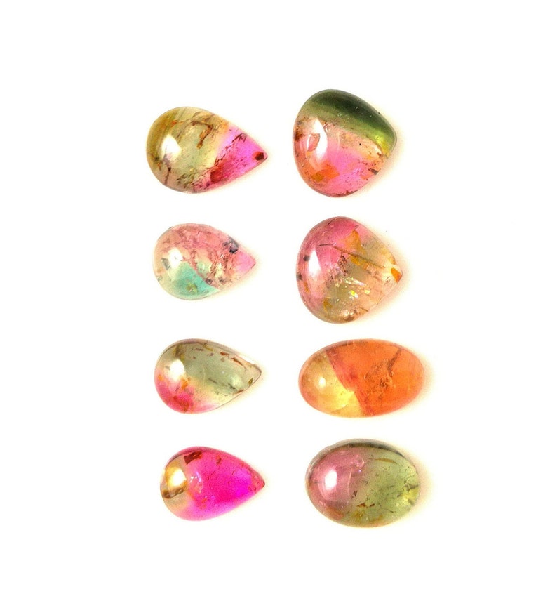8 Pieces 7.45 Carats. 5.20x6.80mm-5.30x8.50mm Aprox Mix Shape Smooth Polished AAA+ Quality Loose Gemstone Natural Bio Tourmaline Cabochon