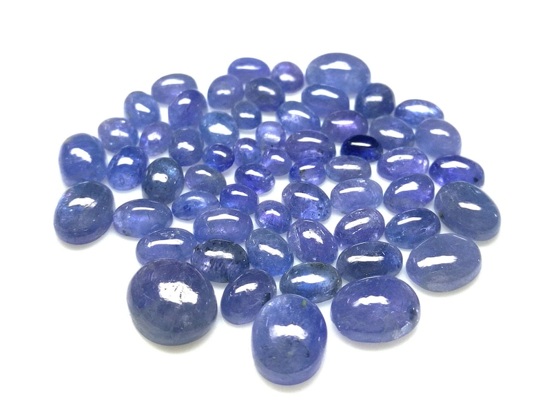 53 Pieces 4x5mm-9x11mm Oval Smooth Polished AAA+ Quality Loose Gemstone Natural Tanzanite Cabochon 67.80 Carats.