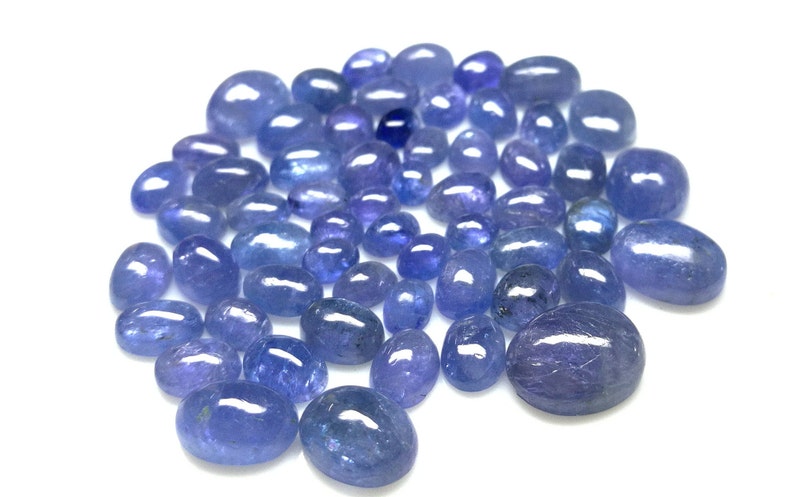 53 Pieces 4x5mm-9x11mm Oval Smooth Polished AAA+ Quality Loose Gemstone Natural Tanzanite Cabochon 67.80 Carats.