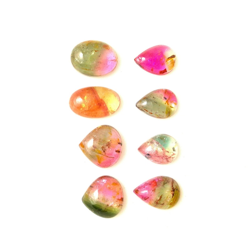 8 Pieces 7.45 Carats. 5.20x6.80mm-5.30x8.50mm Aprox Mix Shape Smooth Polished AAA+ Quality Loose Gemstone Natural Bio Tourmaline Cabochon