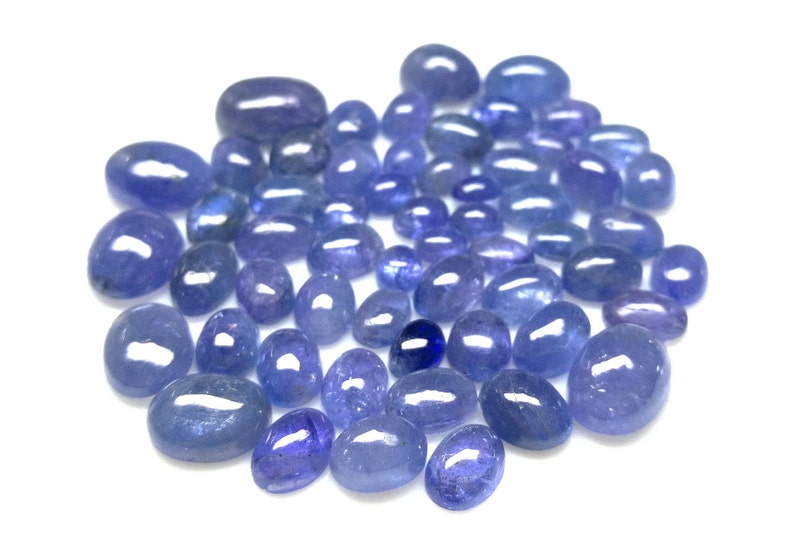 53 Pieces 4x5mm-9x11mm Oval Smooth Polished AAA+ Quality Loose Gemstone Natural Tanzanite Cabochon 67.80 Carats.
