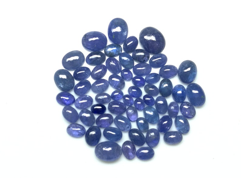 53 Pieces 4x5mm-9x11mm Oval Smooth Polished AAA+ Quality Loose Gemstone Natural Tanzanite Cabochon 67.80 Carats.