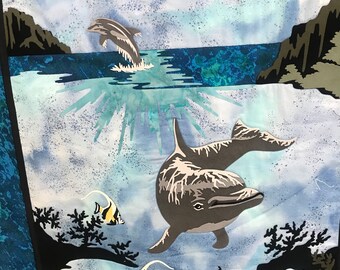 Dolphin Ultra Suede Applique Wallhanging Quilt / Ready Made Quilt