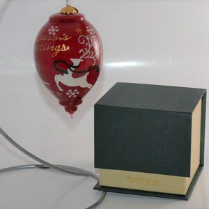 Li Bien Inside Painted Red Glass Seasons Greetings Reindeer Ornament