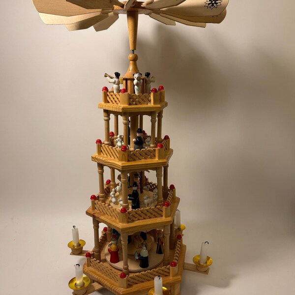 Vintage German 4 Tier Nativity Christmas Pyramid in Original Box (Possibly Richard Glaesser)