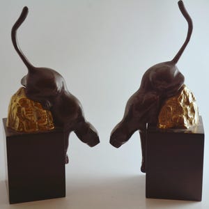 Vintage Art Deco Jaguar/Black Panther Metal Bookends on Wood Base bild 3
