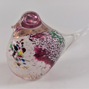 Signed Art Glass Bird Figurine in Red and Green