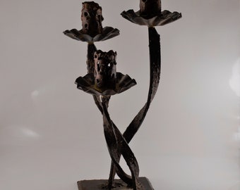 Brutalist Mid Century Modern Three Tier Large Metal Candle Holder