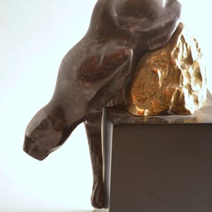 Vintage Art Deco Jaguar/Black Panther Metal Bookends on Wood Base bild 7