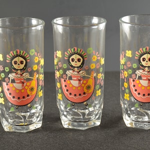 Dona Maria Catrinas Day of the Dead Juice Glasses - Signed Set of 3