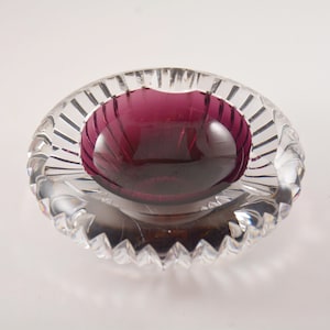 Clear Lead Crystal Ashtray with Purple Center
