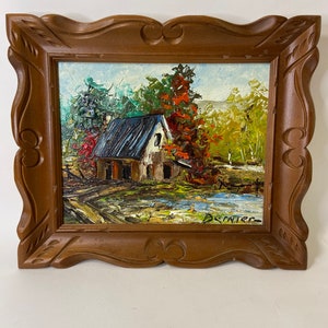 Oil on Board Artist Signed Original Painting of Abandoned Rustic Farmhouse in Fall