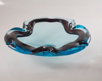 Large Blue and Purple Glass Ashtray / Bowl