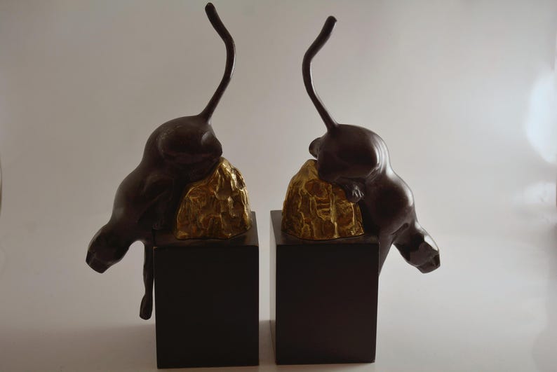 Vintage Art Deco Jaguar/Black Panther Metal Bookends on Wood Base bild 5