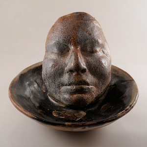 Unique Face in Bowl Pottery Piece - Artist signed