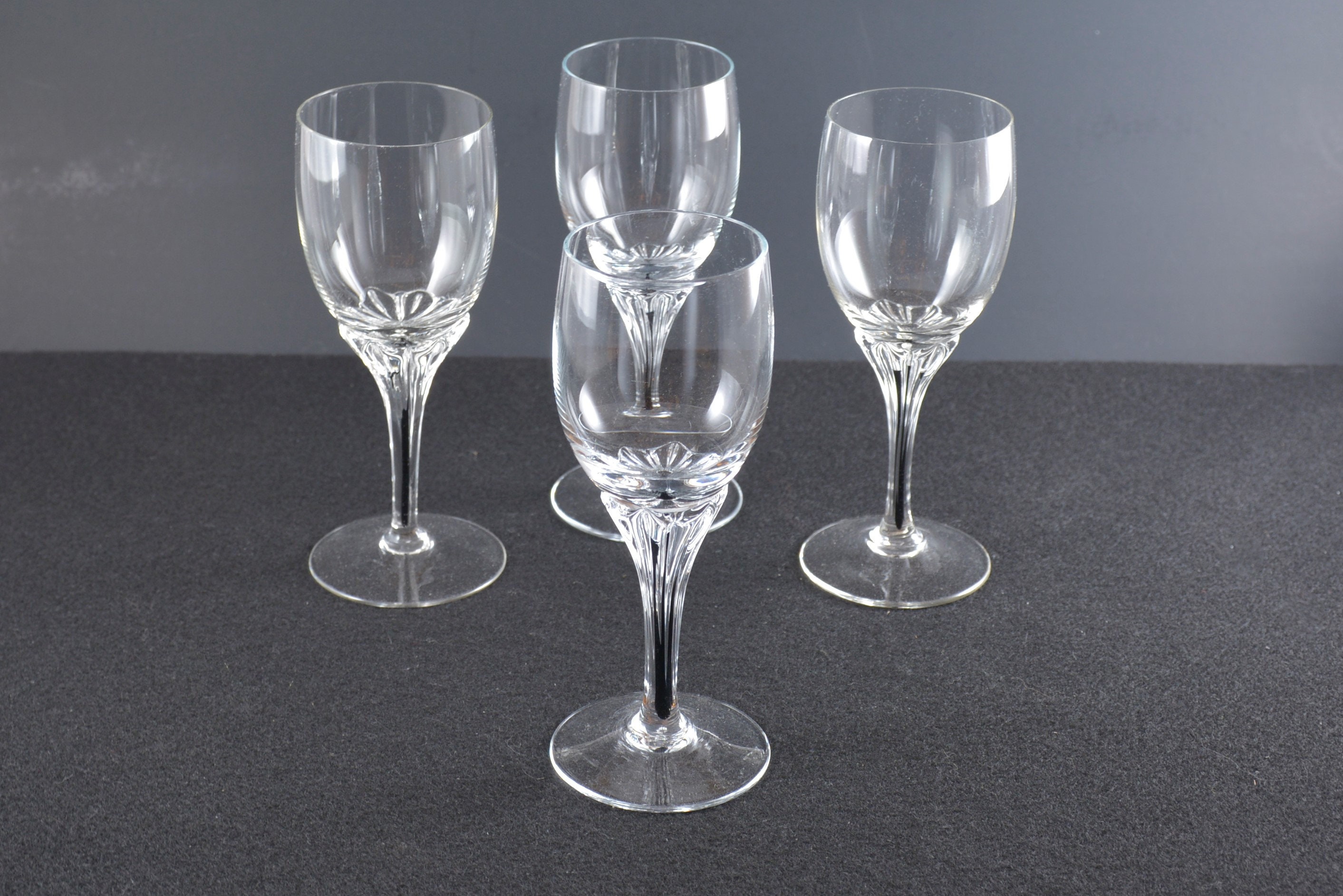 Vintage Crystal Glasses, Etched With Black Stem, Sherry Coupe