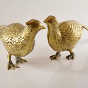 Mid Century Modern Pair of Large Solid Brass Pheasants