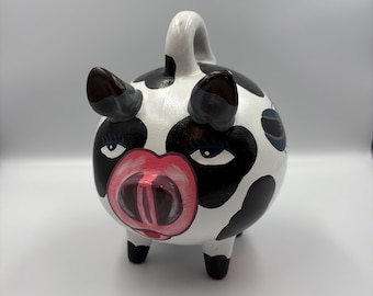 Mexican Folk Art Cow Coin Bank - Artist Signed