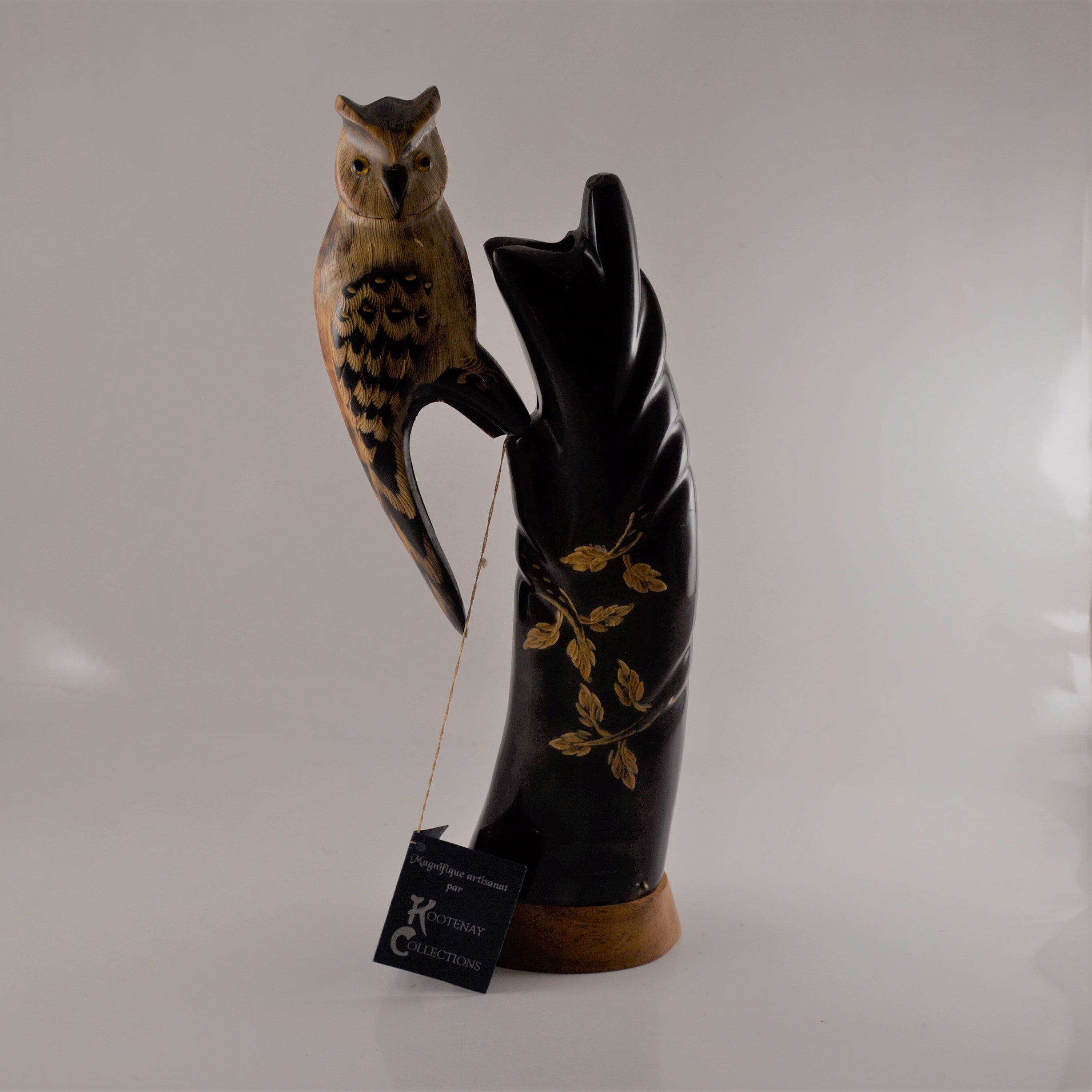 Kootenay Collections Hand Carved Buffalo Horn with Owl