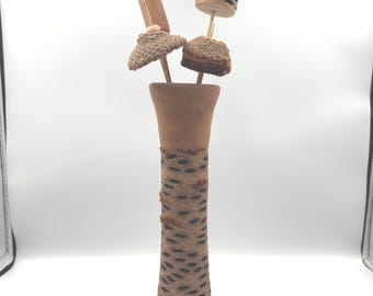 Handcrafted Banksia Pod Vase with Hand Turned Wood Non-Floral Decorative Fillers