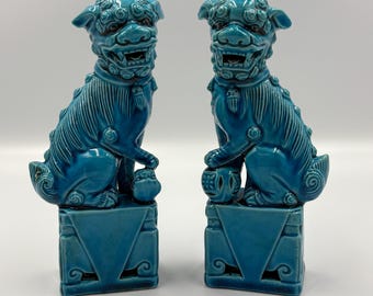 Vintage Chinese Turquoise Glazed Porcelain Foo Dog Statues