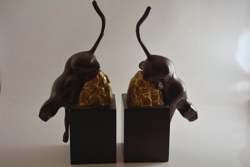 Vintage Art Deco Jaguar/Black Panther Metal Bookends on Wood Base bild 6