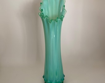 RARE Large Fostoria Heirloom Swung Vase in Green Opalescent Glass - 19"