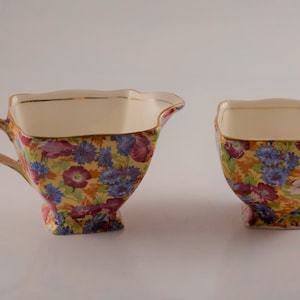 Royal Winton Floral Chintz Cream and Open Sugar Bowl Set