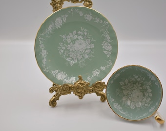 Aynsley Sage Green Teacup with White Floral Bouquet