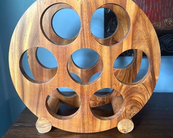 Vintage Teak Round Table Wine Rack