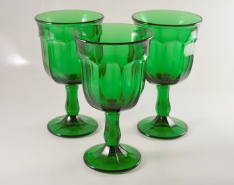 Mosser Glass Arlington Hunter Green Goblets - Set of 3