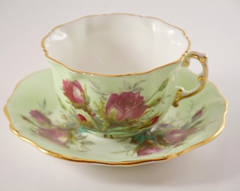 Hammersley Spode Group Pale Green Teacup with Red Roses
