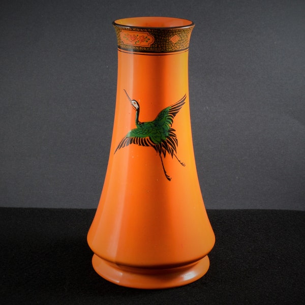 Shelley Art Deco Orange Vase Decorated with Cranes