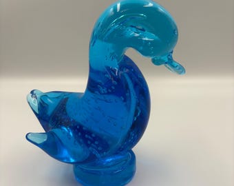Alta Glass Hand Blown Blue Duck with Controlled Bubbles
