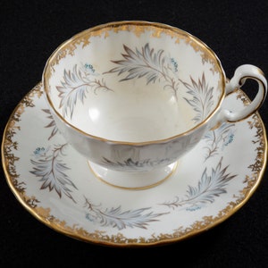 Aynsley Teacup with Grey Feathers and Gold Detailing
