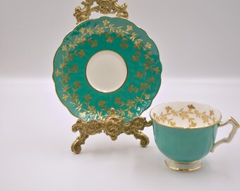 Aynsley Green Teacup with Gold Floral Detailing
