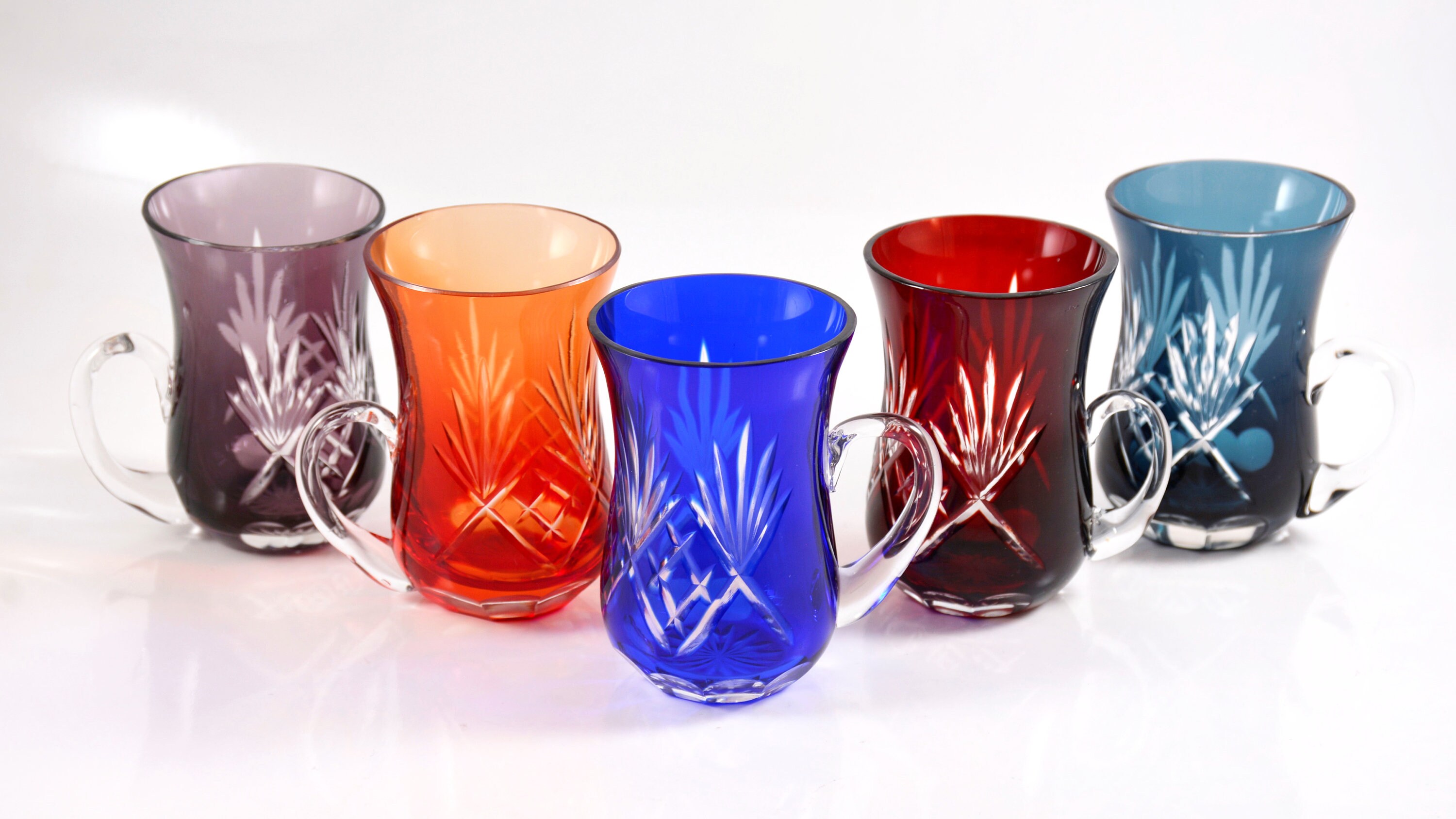 Colored Patterned Drinking Glasses with Handle Set of 5 Etsy