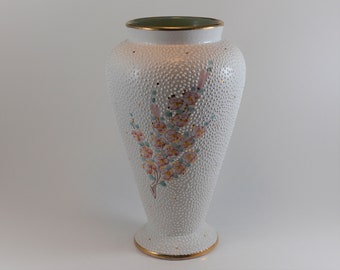 Hand Painted Vase with Raised Dots and Pink Flowers