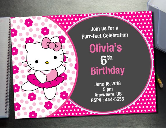 Hello Kitty Invitation 24 Hours Turnaround Time Hello Etsy