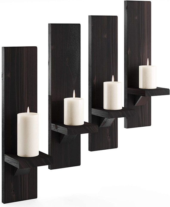 Wooden Candle Holder Set 4 Candle Gift Set Rustic Wall Etsy