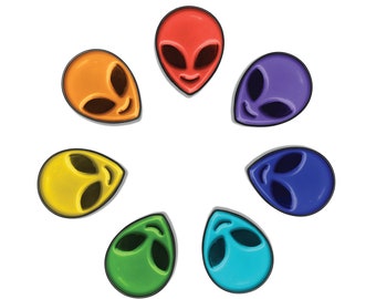 SET Sieben Alien Kopf Mini Pins - Alien Kopf Emaille Pin - Space - Scifi Pin - Monster Pin - Miniatur Pin - Revers Pin - Hut Pin