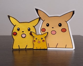 Surprised Pikachu Bundle - Enamel Pin - Sticker - Slap - Iron on patch - Meme