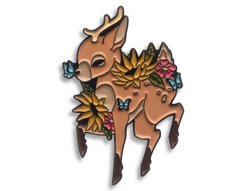 Sommer Hirsch Enamel Pin - Lapel Pin - Jahreszeiten Hirsch - Blumen Pin - Hut pin - Weiche Emaille - Tier Brosche - Süße Anstecknadel