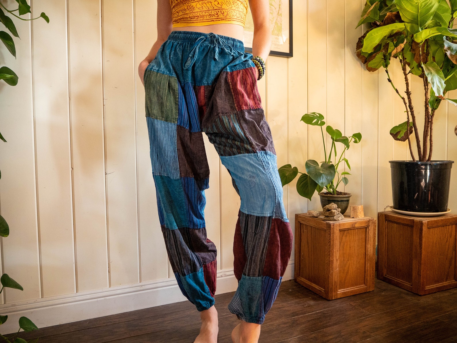 Denim patchwork joggers Etsy