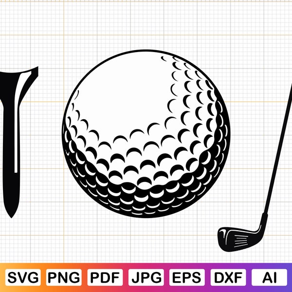 Golf ball svg vector, Golf ball png, Golf tee svg, Golf club svg, Golf ball cricut & silhouette, Digital download, png, pdf, jpg, eps, dxf