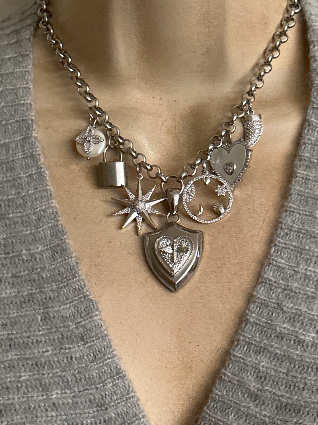 アクセサリー Vintage Mexican silver necklace charm Vintage Mexican Sterling Silver Orb & Barrel Link Necklace